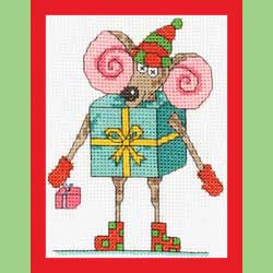 Mistletoe the Mouse, Gift Wrapped, Cross Stitch